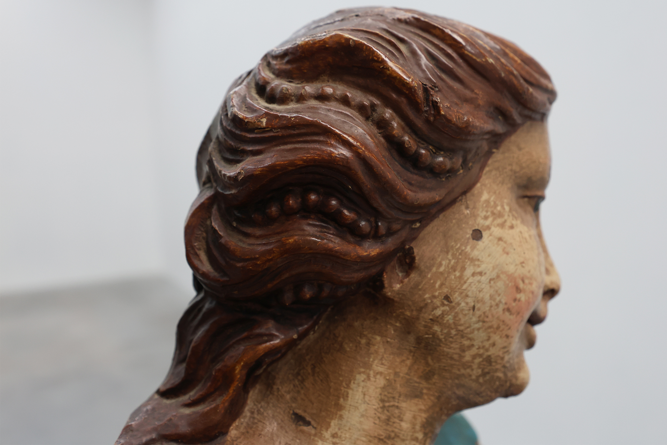French 18th Century Religious Statue of the Virgin Mary on a cloudthumbnail